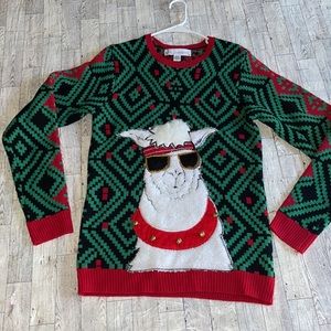 Jolly Sweater Christmas Red Green Jingle Bell Holiday Llama